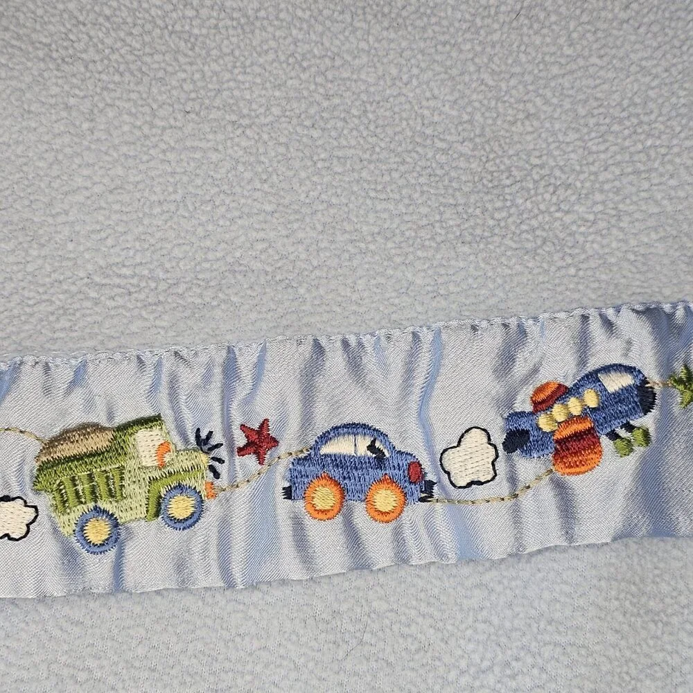 Parents Choice Blue‎ Baby Blanket Satin Trim Truck Car Plane Airplane Fleece